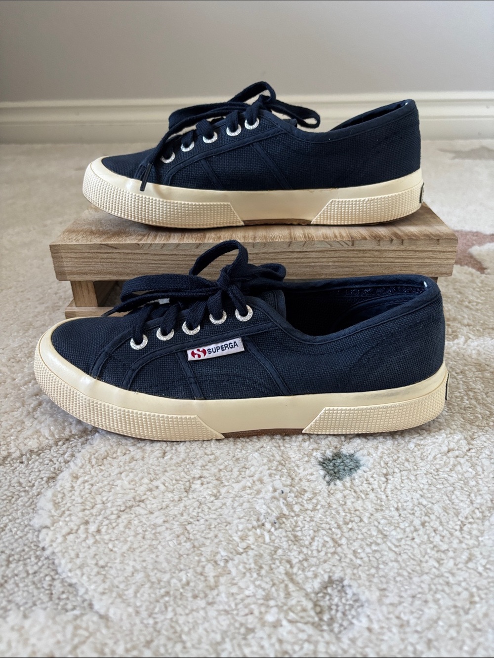 Superga 2750 Cotu Classic Navy Canvas Low-Top Sneakers with Off-White Sole - Picture 4 of 5